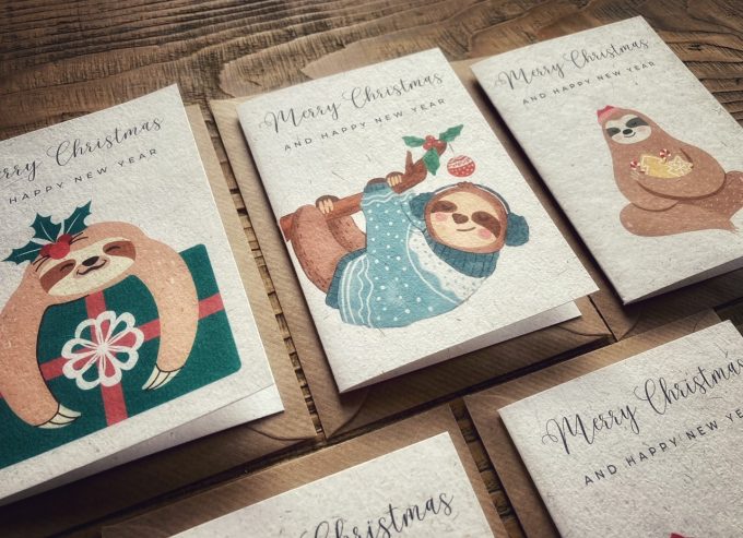 Eco-Friendly Sloth Christmas Cards