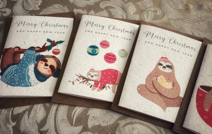 Eco-Friendly Sloth Christmas Cards
