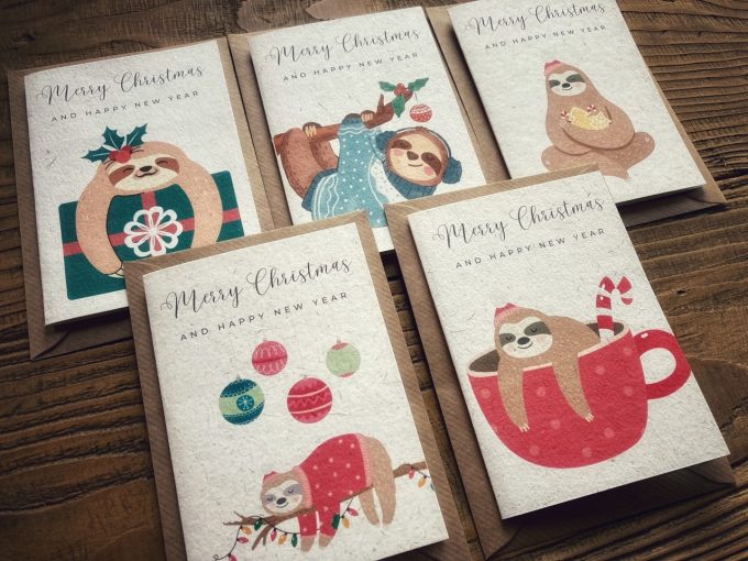 Eco-Friendly Sloth Christmas Cards